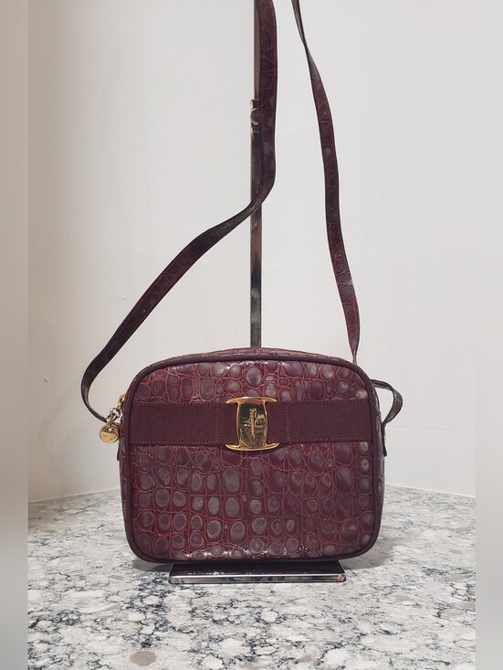 Salvatore Ferragamo Handbags - Salvatore Ferragamo Vara Croc Embossed Leather Crossbody Bag